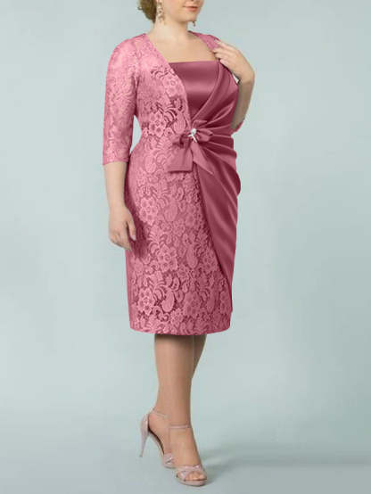 Square Neck Tea-Length Sheath/Column Dresses for the Mother of the Bride-BMbridal