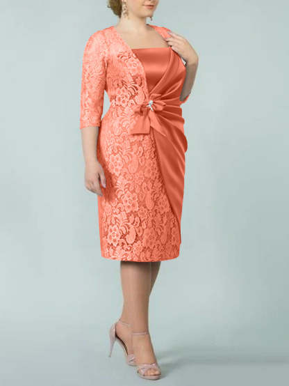 Square Neck Tea-Length Sheath/Column Dresses for the Mother of the Bride-BMbridal