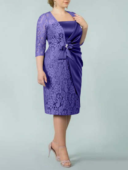 Square Neck Tea-Length Sheath/Column Dresses for the Mother of the Bride-BMbridal