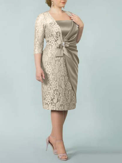 Square Neck Tea-Length Sheath/Column Dresses for the Mother of the Bride-BMbridal