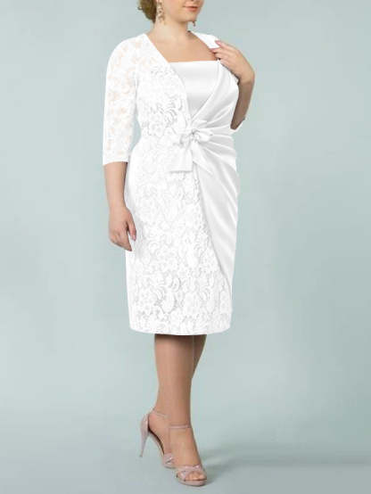 Square Neck Tea-Length Sheath/Column Dresses for the Mother of the Bride-BMbridal