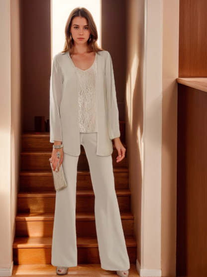 Elegant Mother of the Bride Pantsuits in Chiffon with Jacket-BMbridal