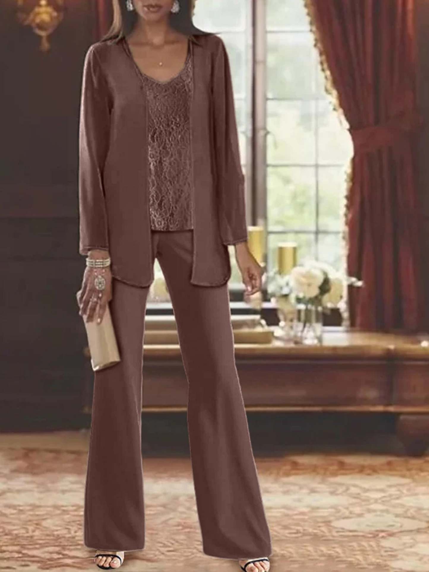 Elegant Mother of the Bride Pantsuits in Chiffon with Jacket-BMbridal