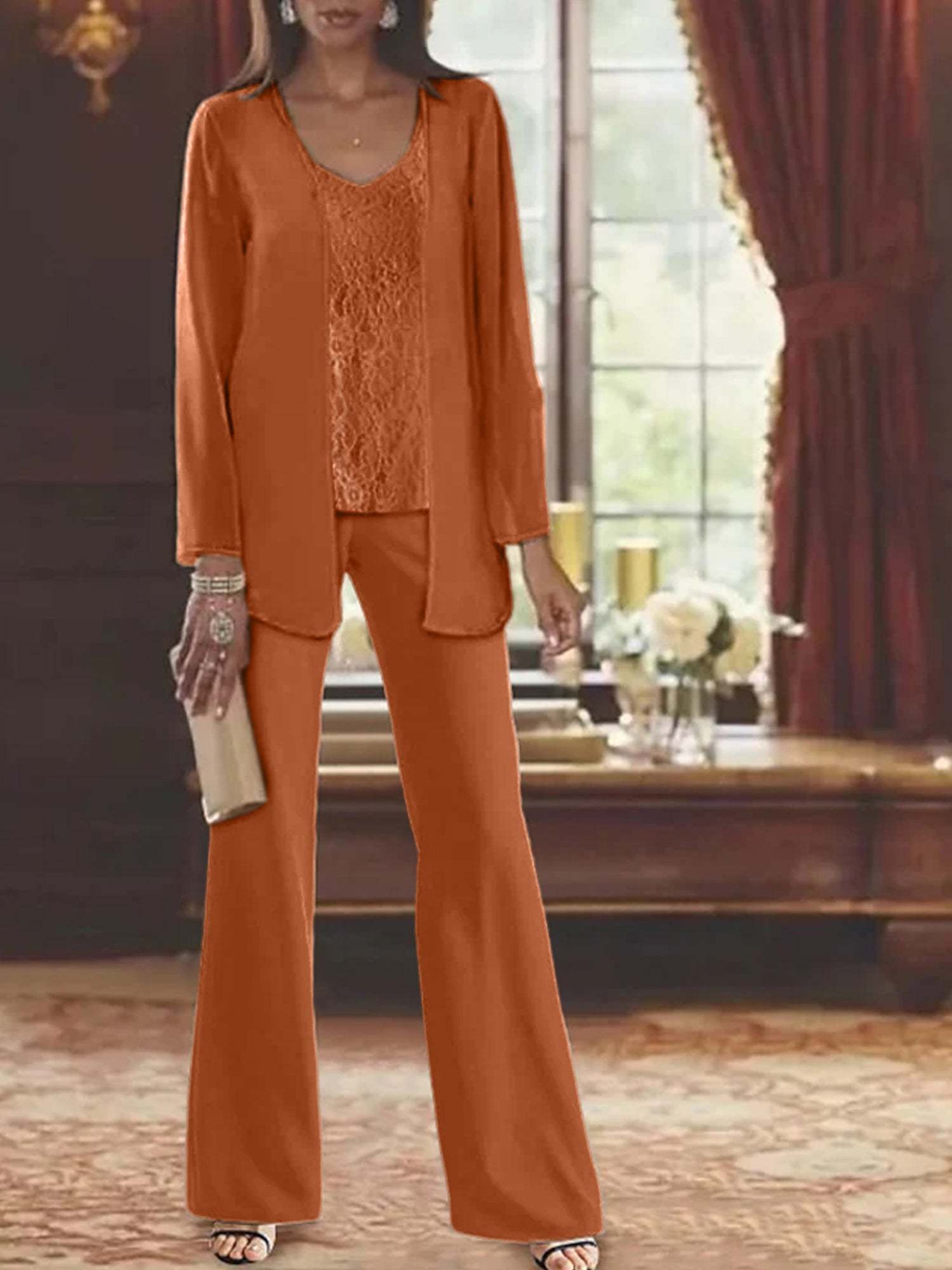 Elegant Mother of the Bride Pantsuits in Chiffon with Jacket-BMbridal