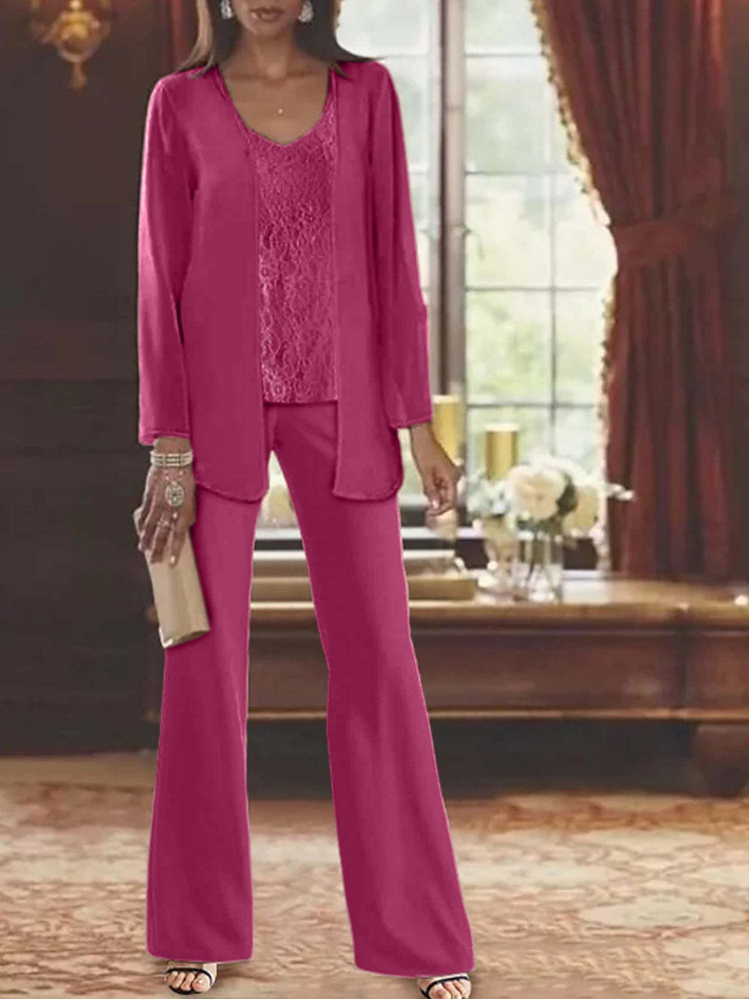 Elegant Mother of the Bride Pantsuits in Chiffon with Jacket-BMbridal