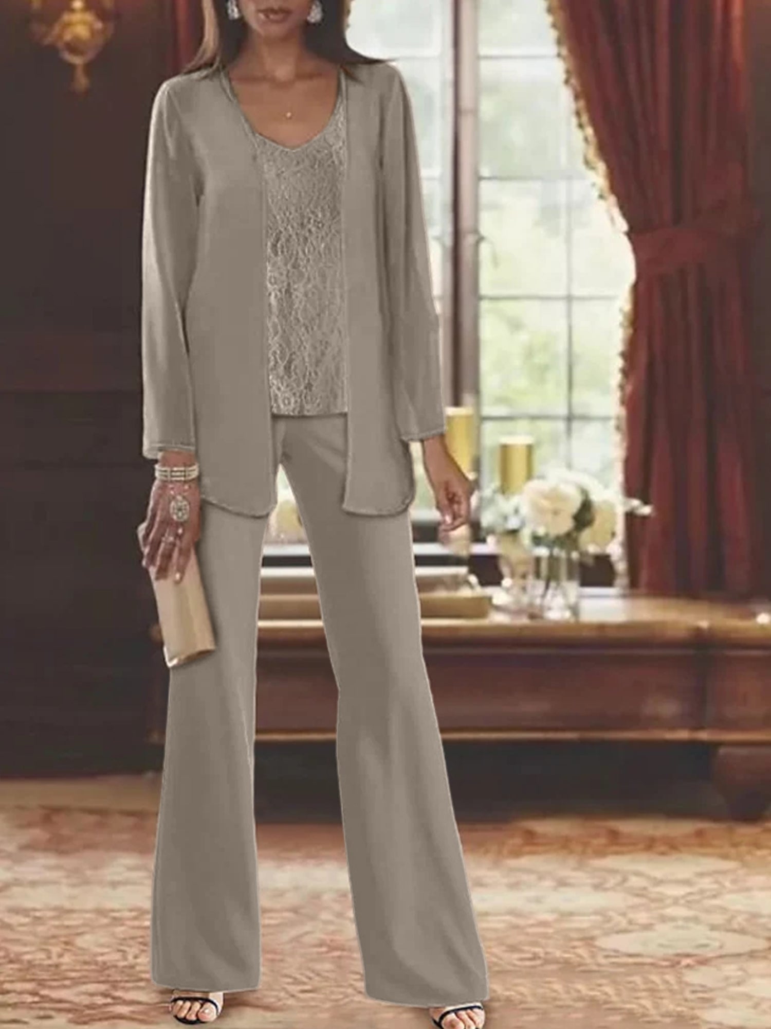 Elegant Mother of the Bride Pantsuits in Chiffon with Jacket-BMbridal