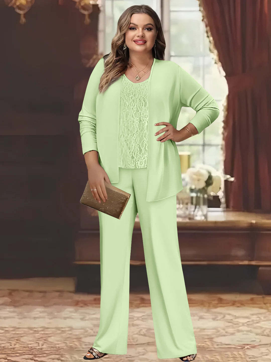 Plus Size Chiffon Pantsuits with Jacket for the Mother of the Bride