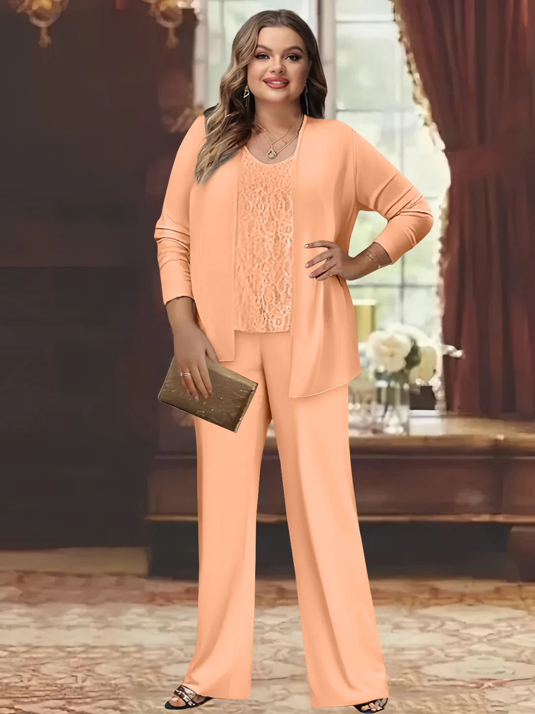 Plus Size Chiffon Pantsuits with Jacket for the Mother of the Bride