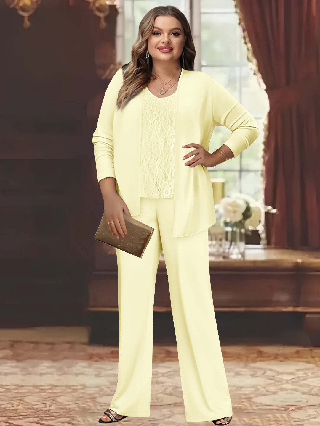 Plus Size Chiffon Pantsuits with Jacket for the Mother of the Bride