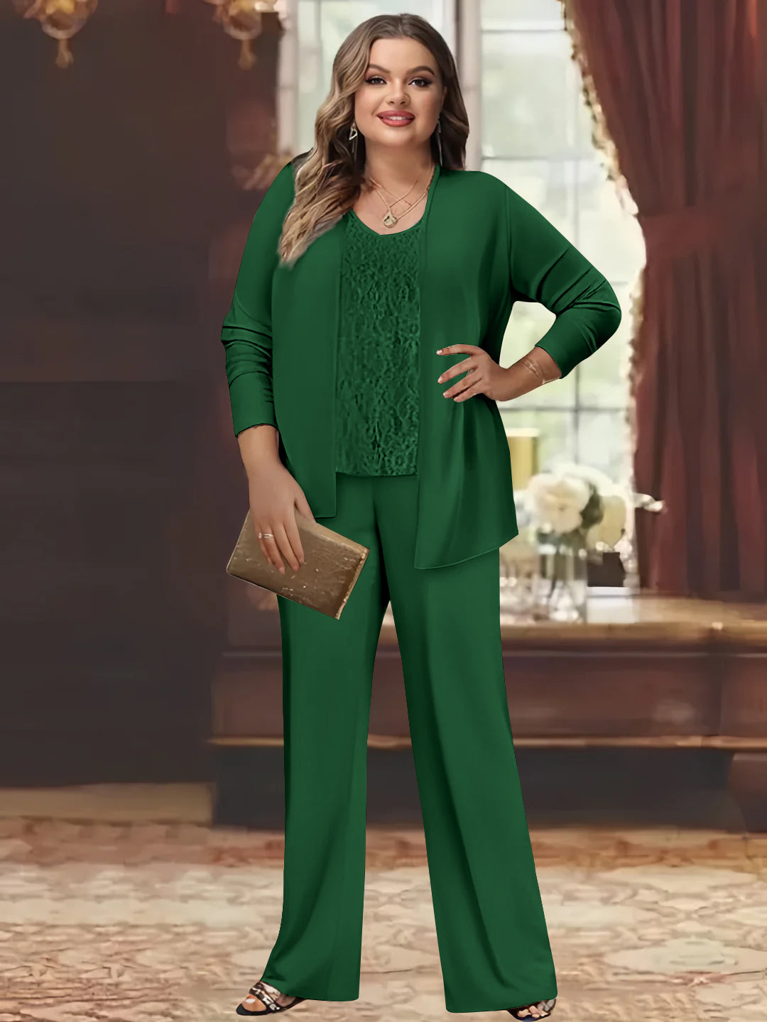 Plus Size Chiffon Pantsuits with Jacket for the Mother of the Bride