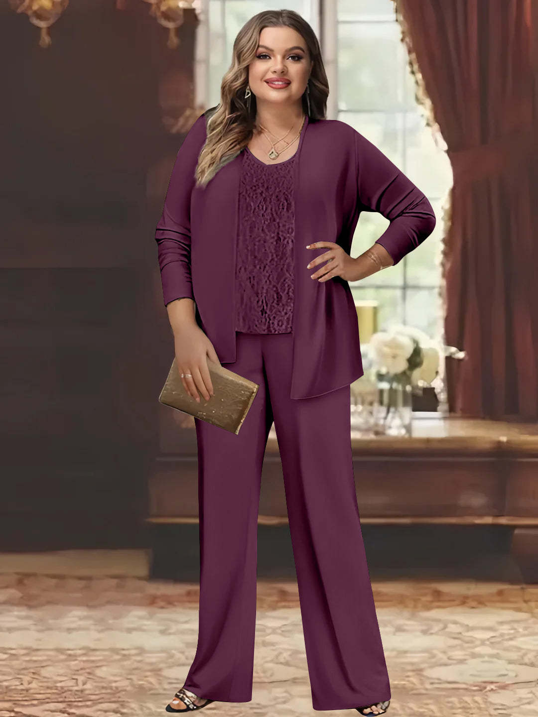 Plus Size Chiffon Pantsuits with Jacket for the Mother of the Bride