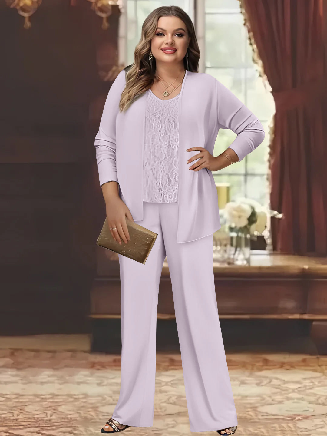 Plus Size Chiffon Pantsuits with Jacket for the Mother of the Bride