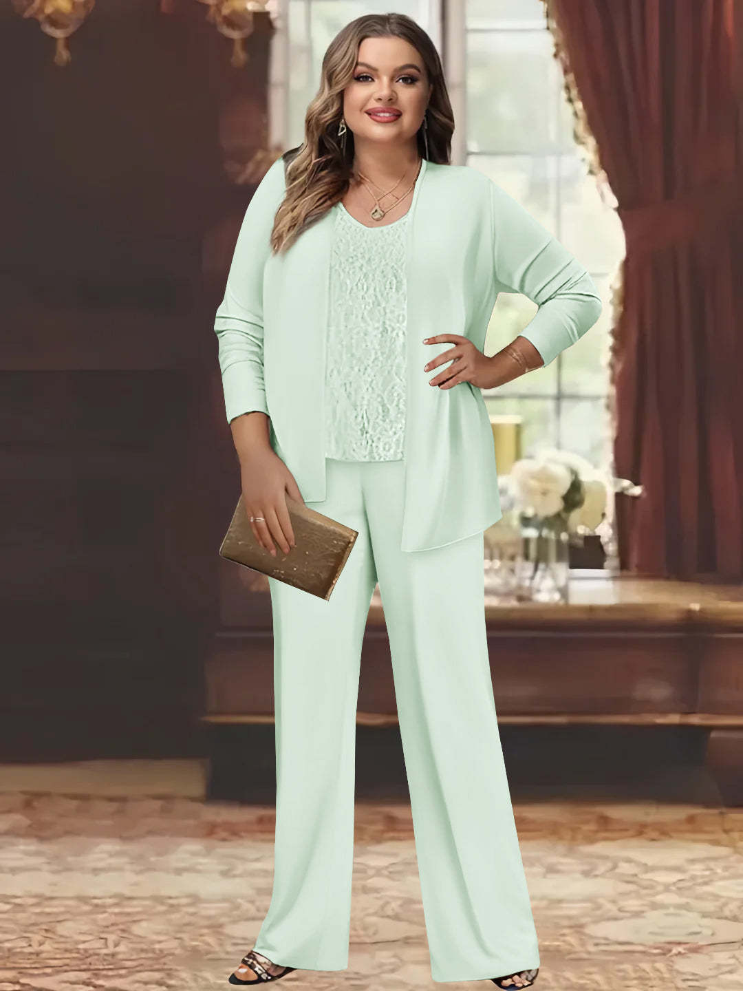 Plus Size Chiffon Pantsuits with Jacket for the Mother of the Bride