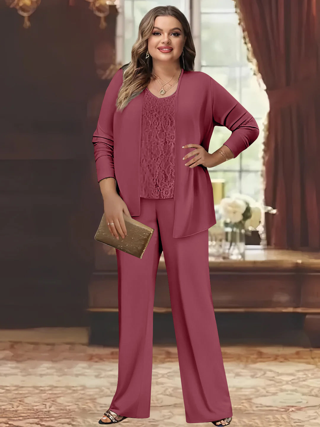 Plus Size Chiffon Pantsuits with Jacket for the Mother of the Bride