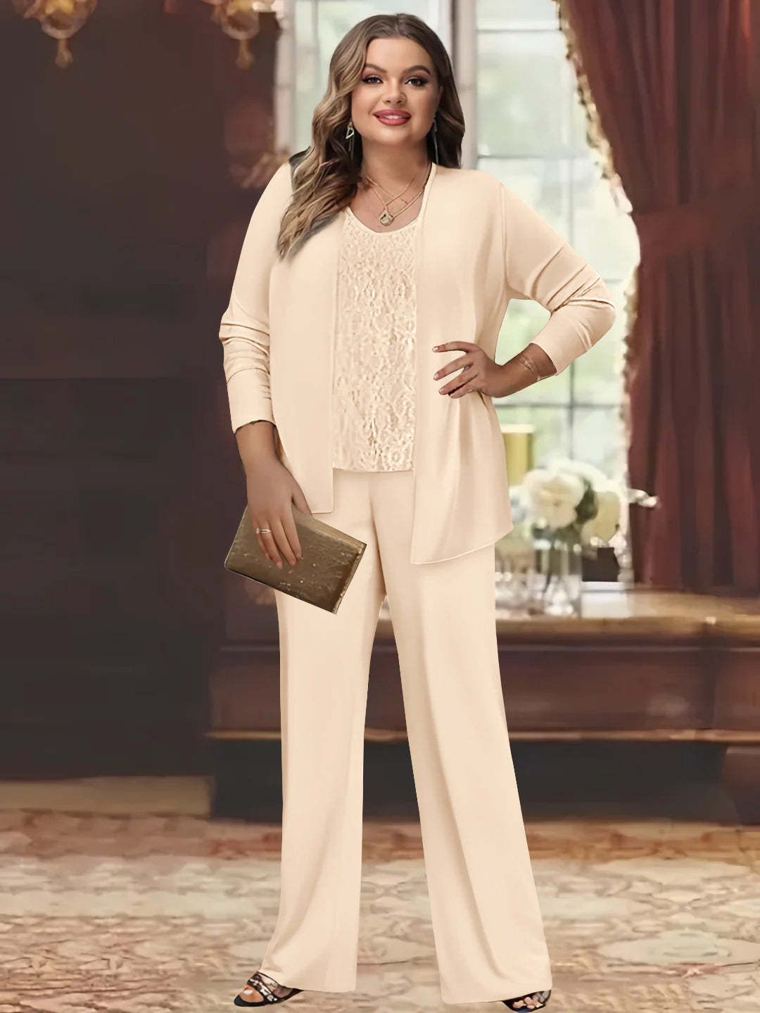 Plus Size Chiffon Pantsuits with Jacket for the Mother of the Bride