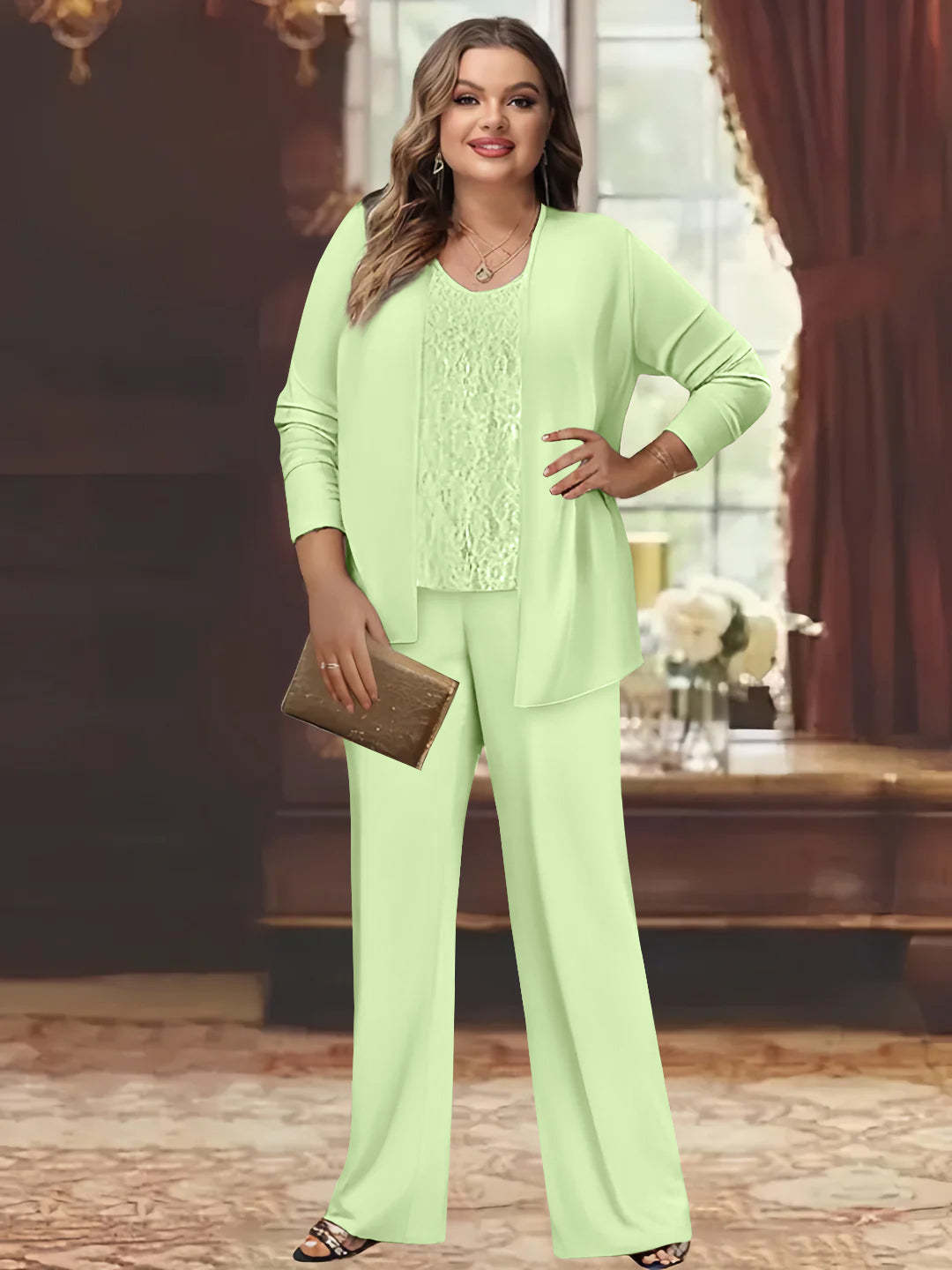 Plus Size Chiffon Pantsuits with Jacket for the Mother of the Bride