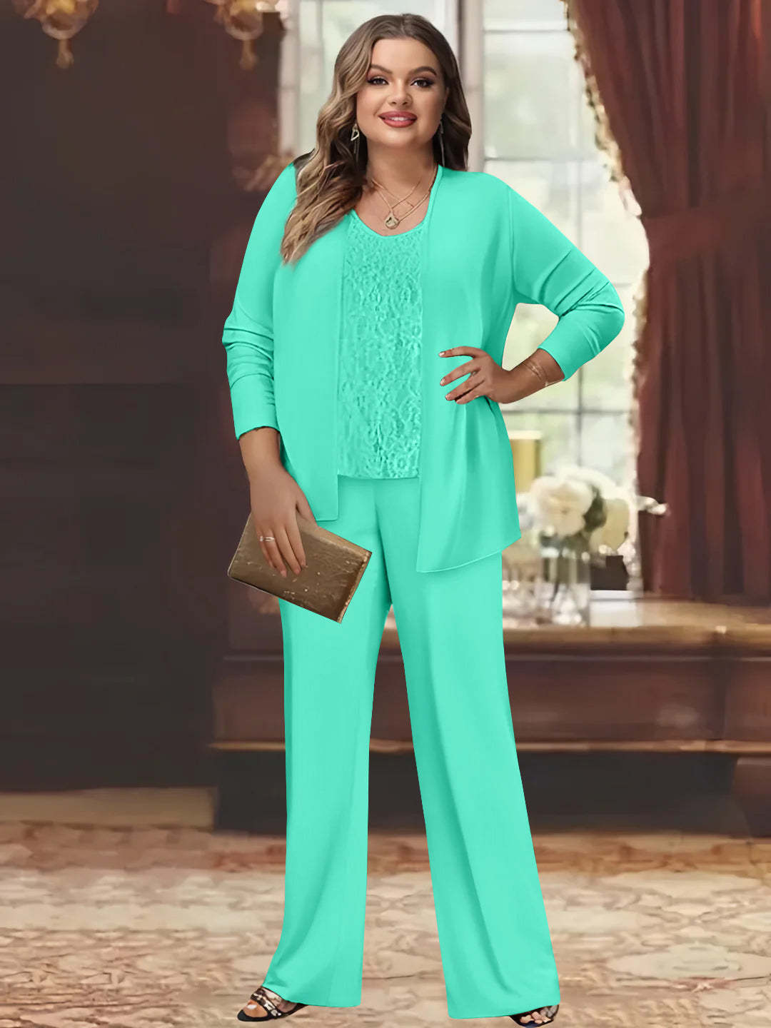 Plus Size Chiffon Pantsuits with Jacket for the Mother of the Bride