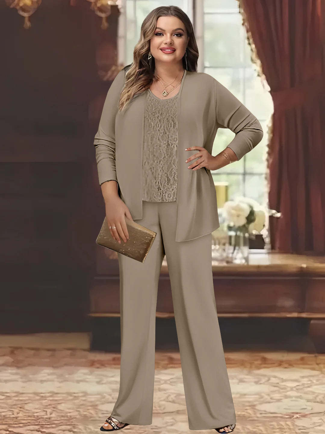 Plus Size Chiffon Pantsuits with Jacket for the Mother of the Bride
