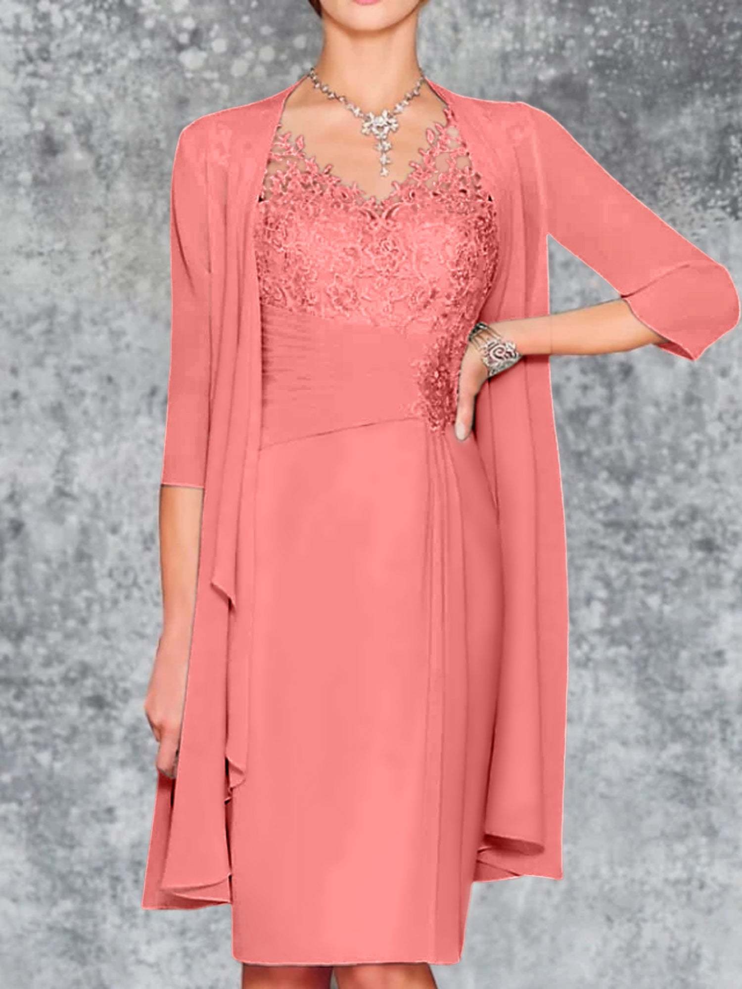 Knee-Length V-Neck Sheath/Column Mother of the Bride Dresses-BMbridal