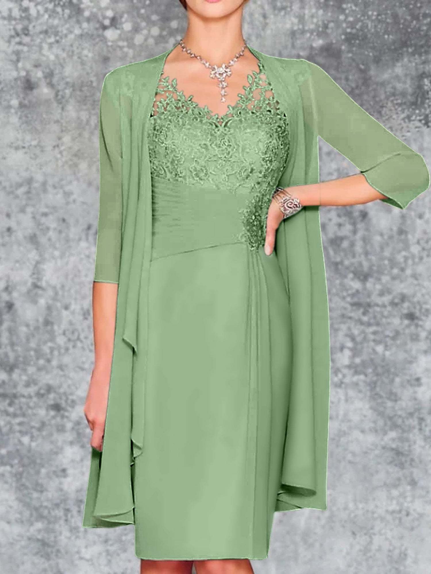 Knee-Length V-Neck Sheath/Column Mother of the Bride Dresses-BMbridal