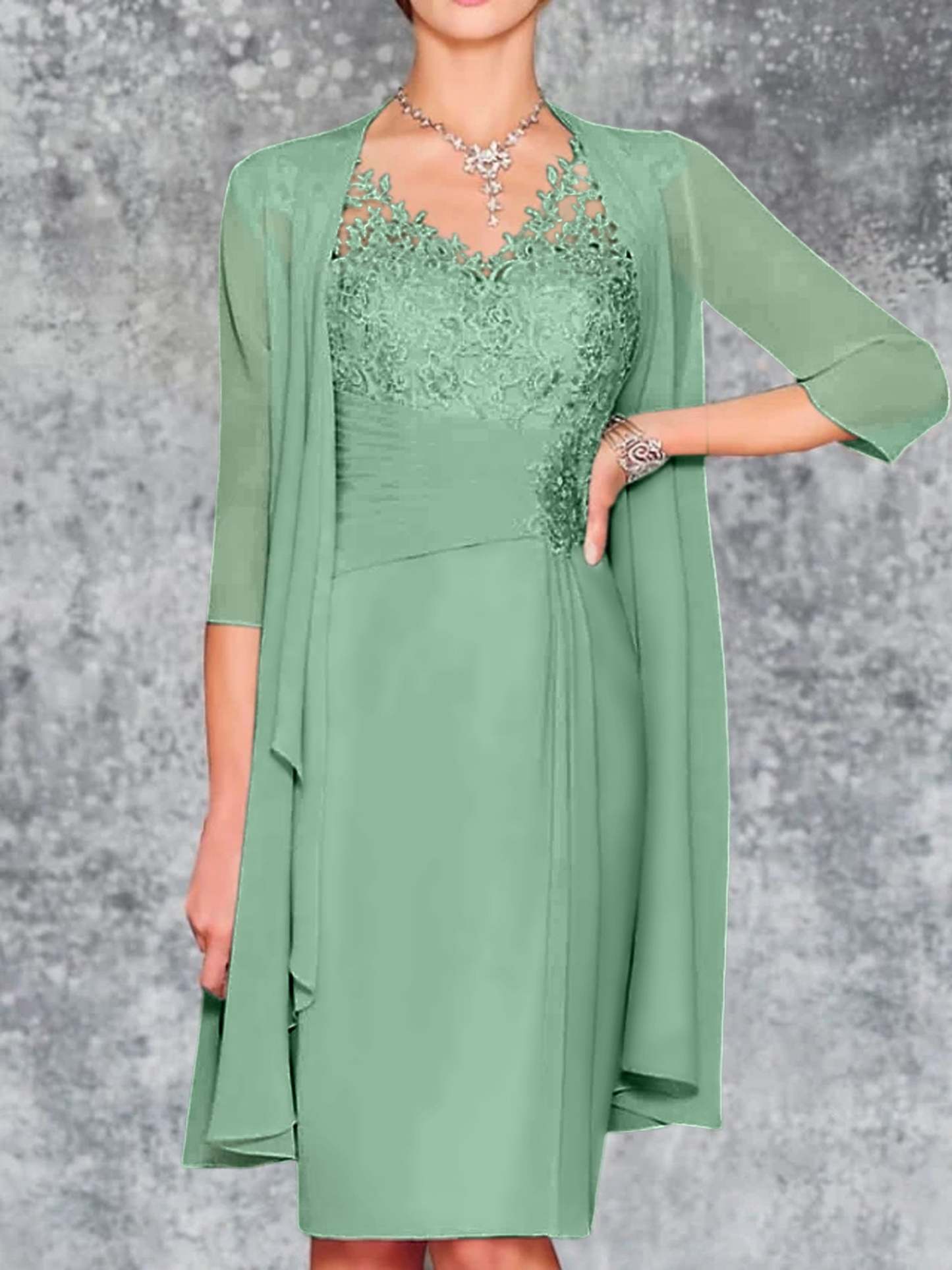 Knee-Length V-Neck Sheath/Column Mother of the Bride Dresses-BMbridal