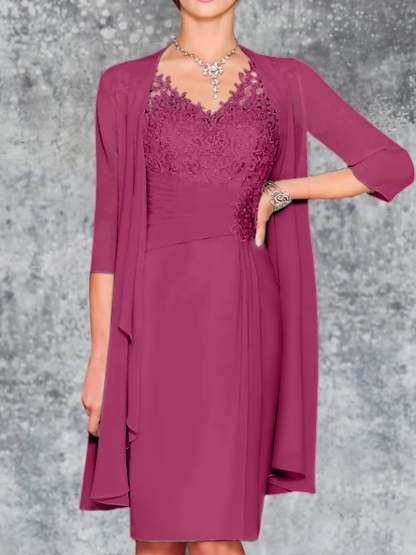 Knee-Length V-Neck Sheath/Column Mother of the Bride Dresses-BMbridal