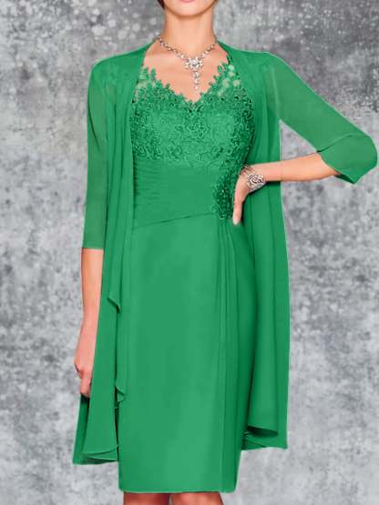 Knee-Length V-Neck Sheath/Column Mother of the Bride Dresses-BMbridal