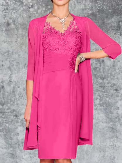 Knee-Length V-Neck Sheath/Column Mother of the Bride Dresses-BMbridal
