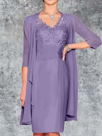 Knee-Length V-Neck Sheath/Column Mother of the Bride Dresses-BMbridal