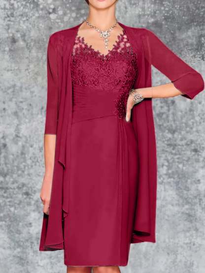 Knee-Length V-Neck Sheath/Column Mother of the Bride Dresses-BMbridal
