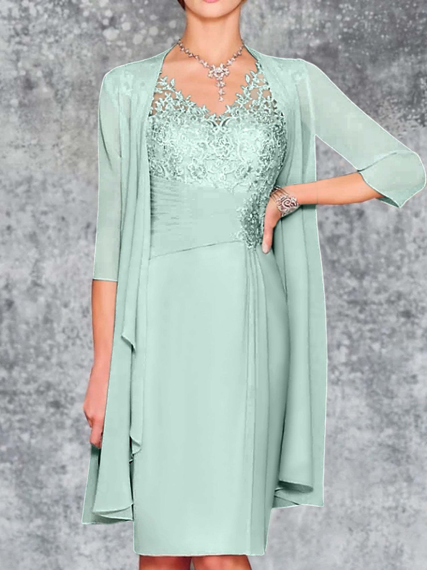 Knee-Length V-Neck Sheath/Column Mother of the Bride Dresses-BMbridal