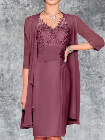 Knee-Length V-Neck Sheath/Column Mother of the Bride Dresses-BMbridal