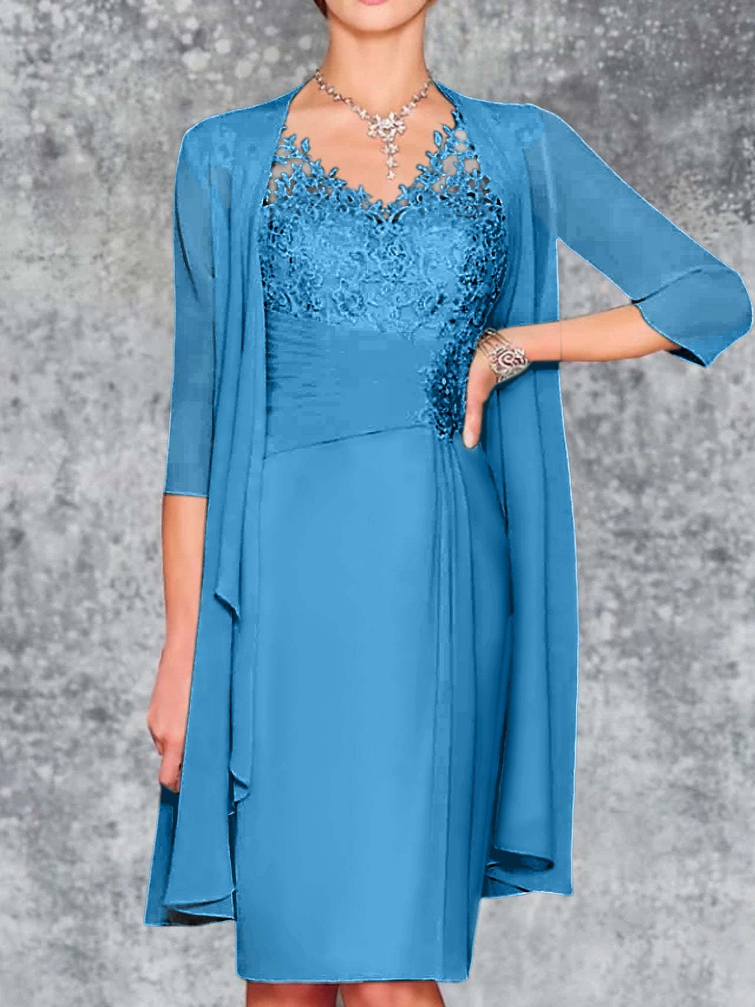 Knee-Length V-Neck Sheath/Column Mother of the Bride Dresses-BMbridal