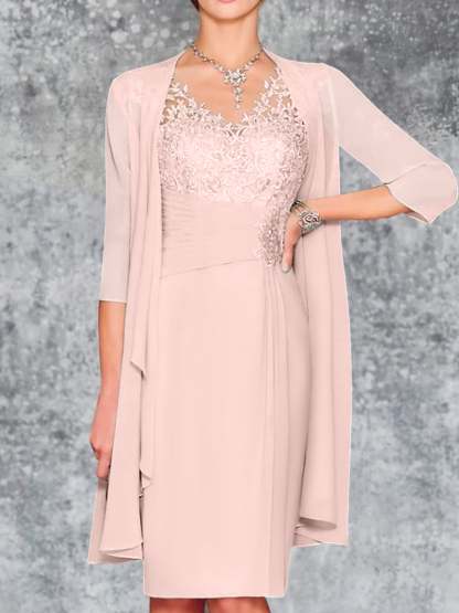 Knee-Length V-Neck Sheath/Column Mother of the Bride Dresses-BMbridal