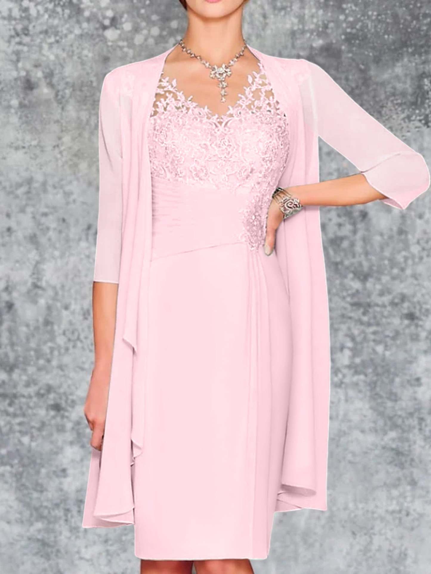 Knee-Length V-Neck Sheath/Column Mother of the Bride Dresses-BMbridal