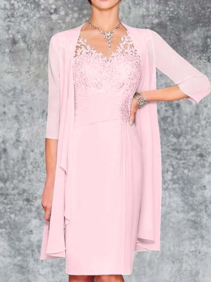 Knee-Length V-Neck Sheath/Column Mother of the Bride Dresses-BMbridal