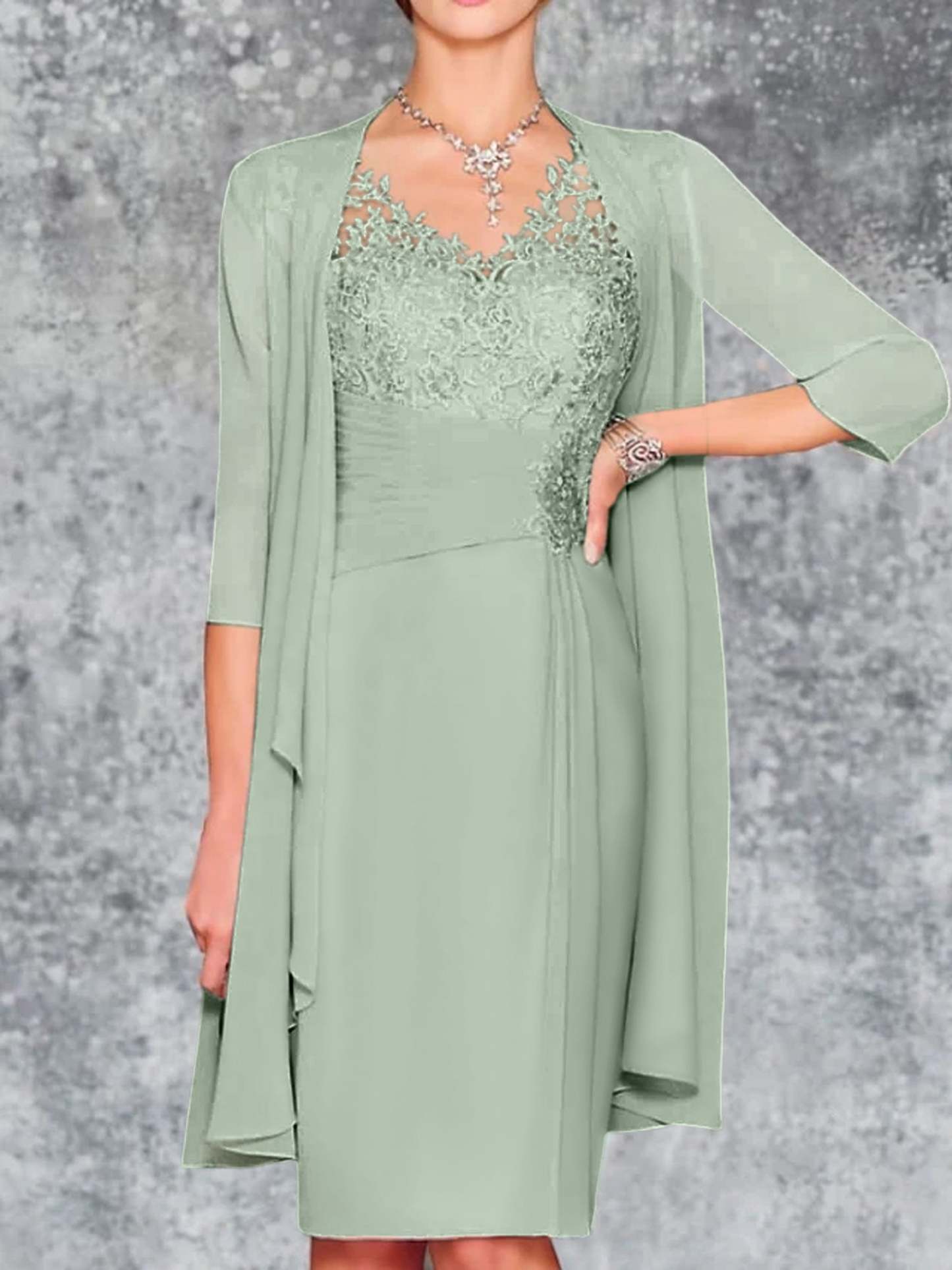 Knee-Length V-Neck Sheath/Column Mother of the Bride Dresses-BMbridal