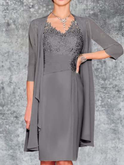 Knee-Length V-Neck Sheath/Column Mother of the Bride Dresses-BMbridal