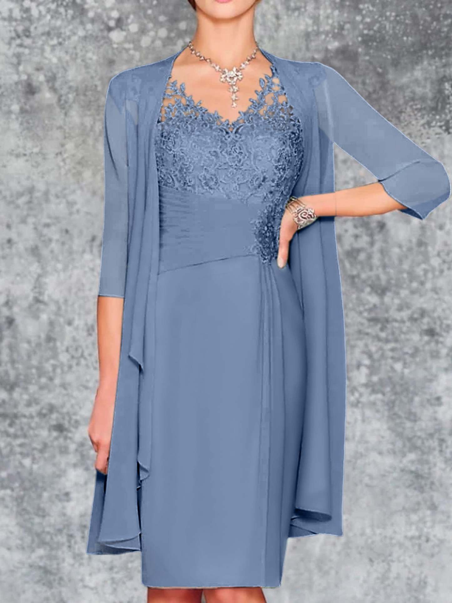 Knee-Length V-Neck Sheath/Column Mother of the Bride Dresses-BMbridal