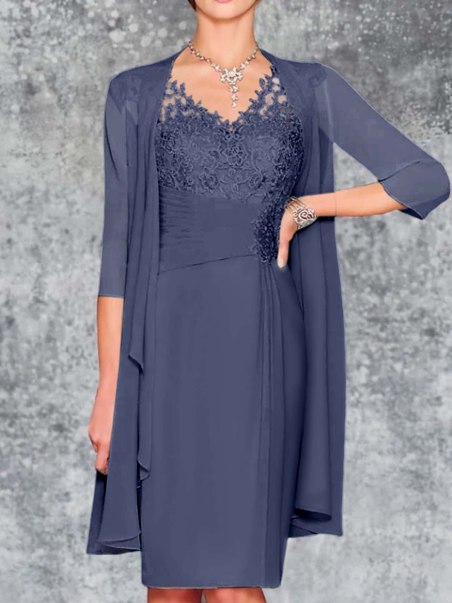 Knee-Length V-Neck Sheath/Column Mother of the Bride Dresses-BMbridal