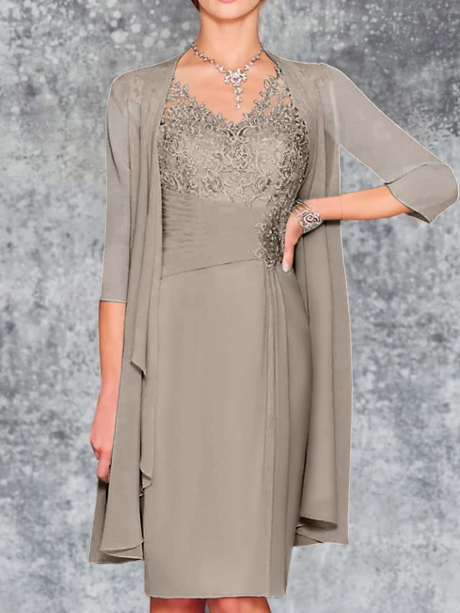 Knee-Length V-Neck Sheath/Column Mother of the Bride Dresses-BMbridal