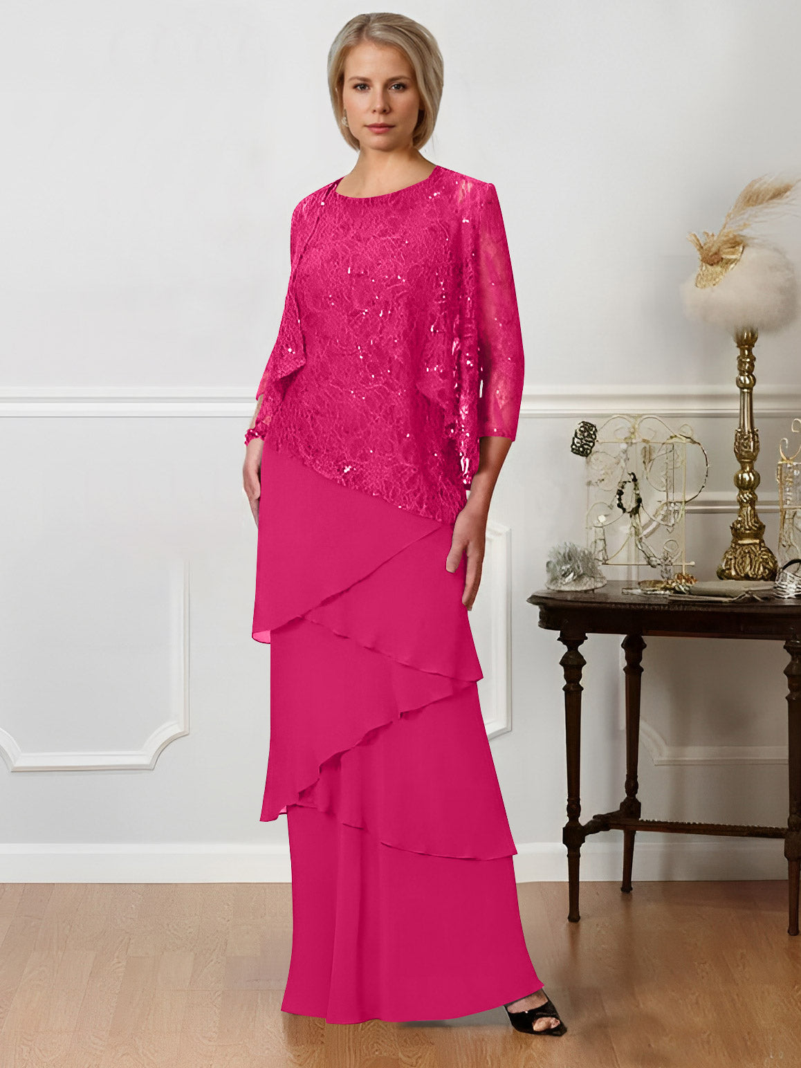 Floor-Length A-Line Mother of the Bride Dresses with Jewel Neck-BMbridal
