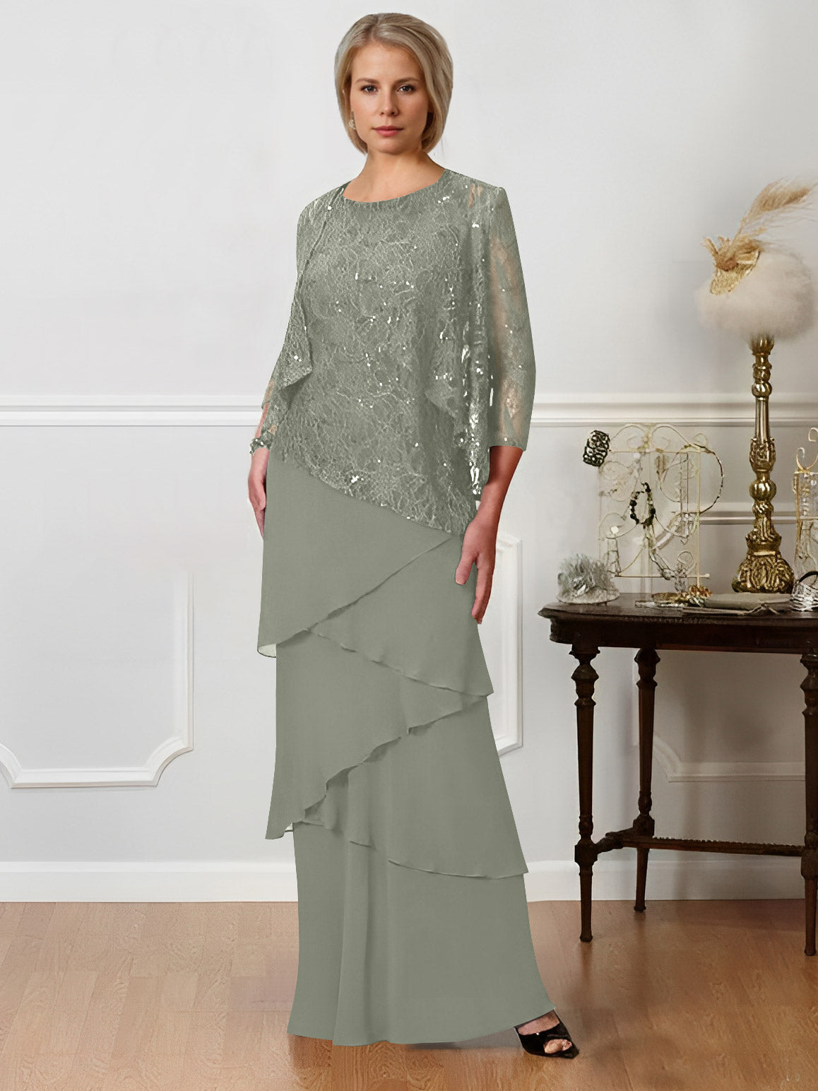 Floor-Length A-Line Mother of the Bride Dresses with Jewel Neck-BMbridal