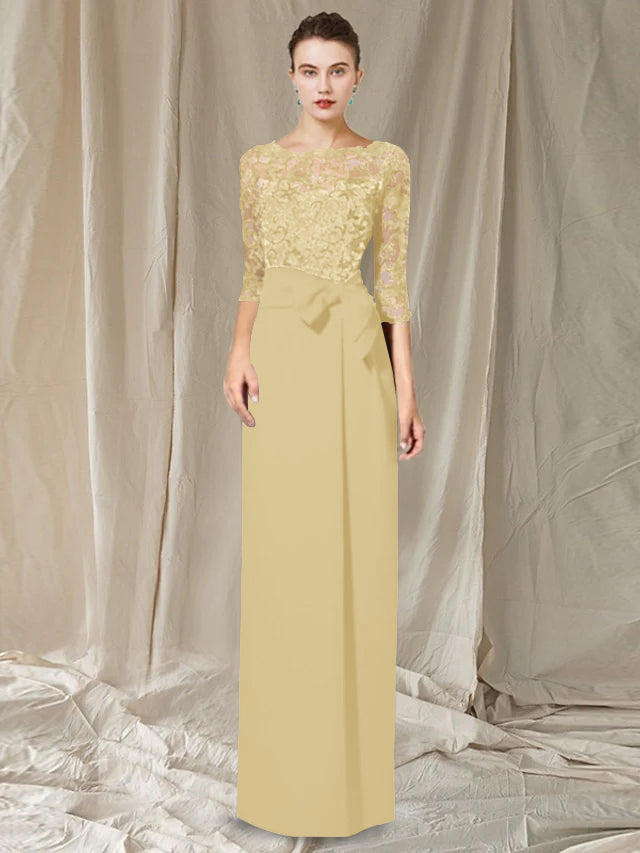 Floor-Length Mother of the Bride Sheath/Column Jewel Neck Dresses-BMbridal