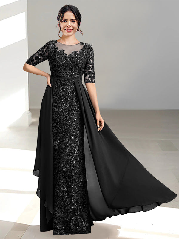 Floor-Length Mother of the Bride Dresses with A-Line and Princess Scoop Necklines