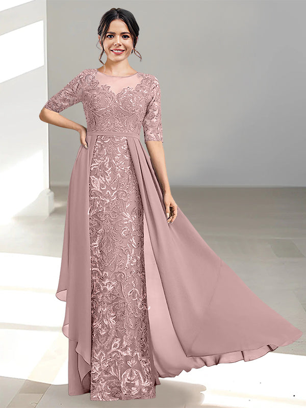 Floor-Length Mother of the Bride Dresses with A-Line and Princess Scoop Necklines