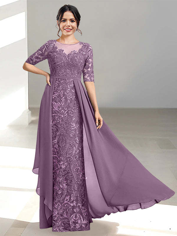 Floor-Length Mother of the Bride Dresses with A-Line and Princess Scoop Necklines