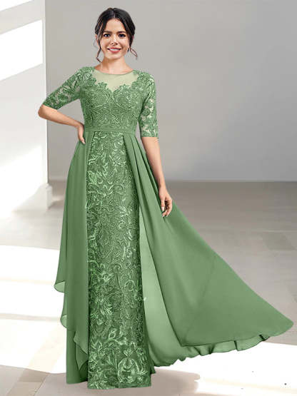 Floor-Length Mother of the Bride Dresses with A-Line and Princess Scoop Necklines