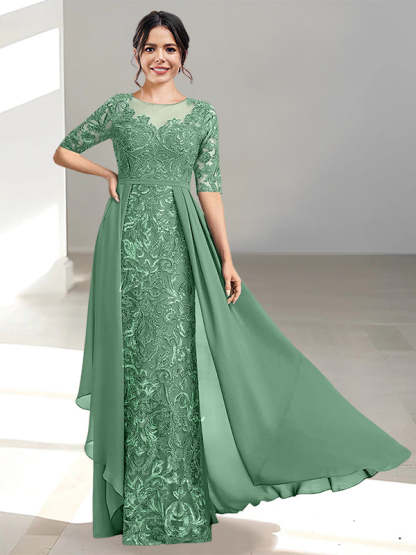 Floor-Length Mother of the Bride Dresses with A-Line and Princess Scoop Necklines