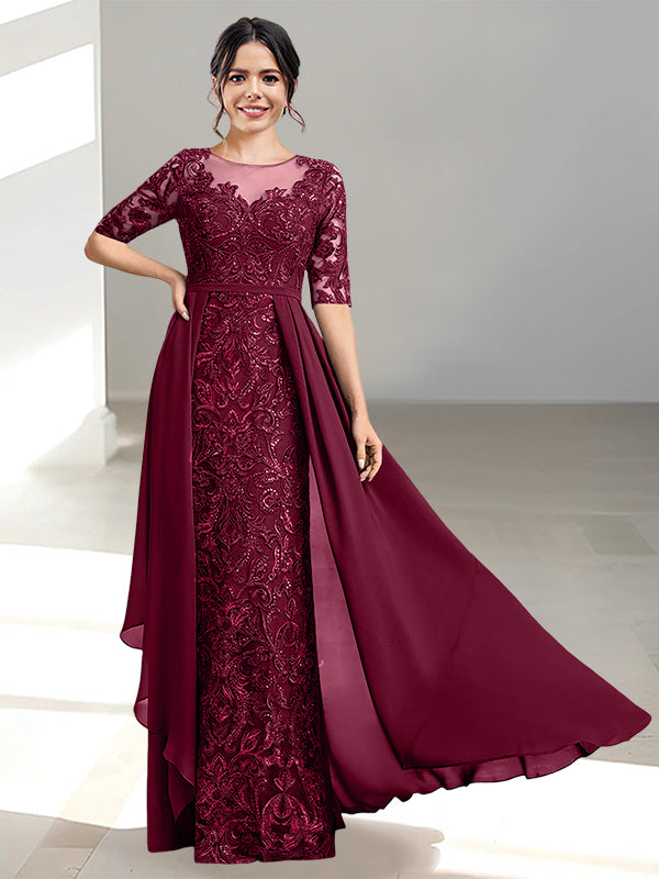 Floor-Length Mother of the Bride Dresses with A-Line and Princess Scoop Necklines